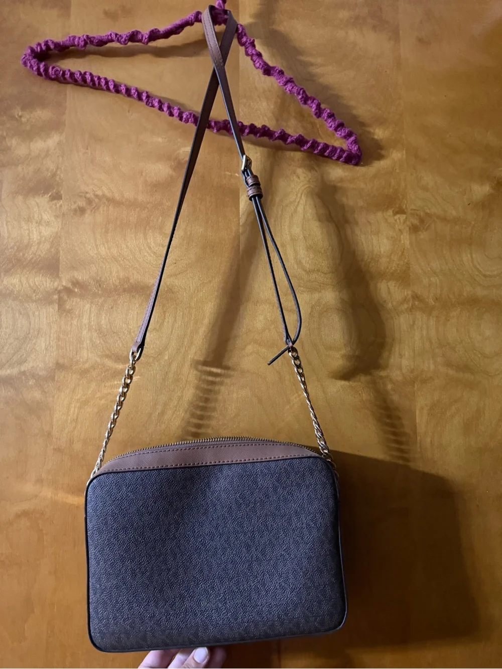Michael Kors Navy Logo Crossbody with Brown Trim
